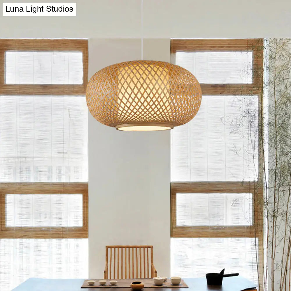 Bamboo Pendant Light With Pumpkin Design Perfect For Restaurant - 1 Bulb Hanging Kit