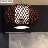 Bamboo Pendant Light With Pumpkin Design Perfect For Restaurant - 1 Bulb Hanging Kit