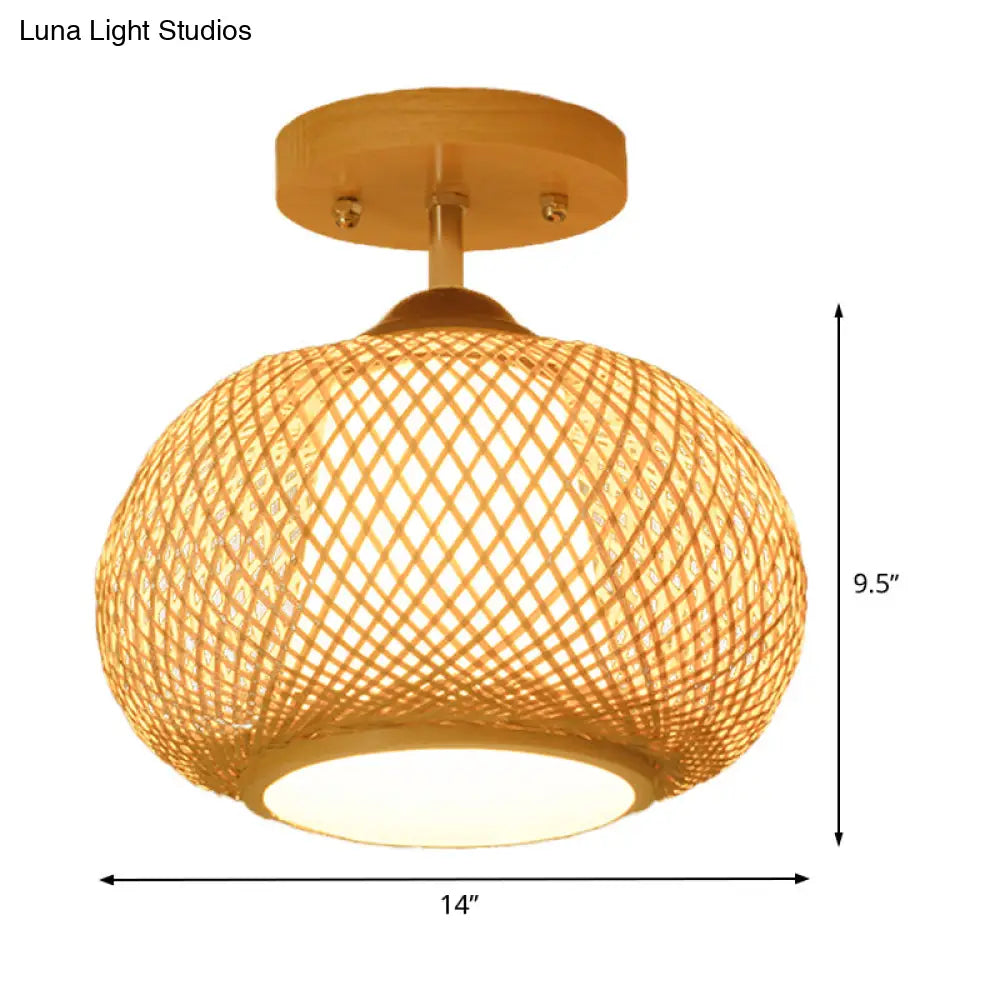 Bamboo Pumpkin Semi-Flush Mount 1-Light Flaxen Ceiling Fixture - 14’/16’ Wide