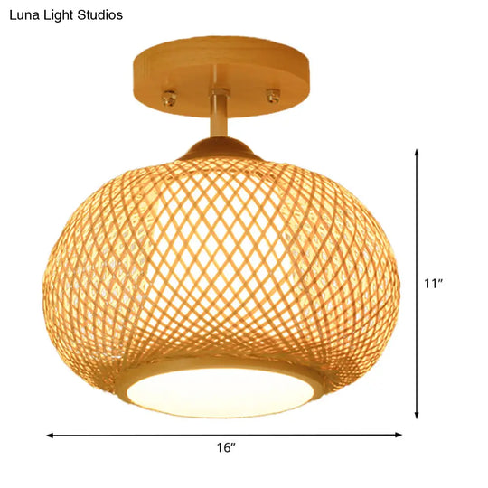 Bamboo Pumpkin Semi-Flush Mount 1-Light Flaxen Ceiling Fixture - 14’/16’ Wide
