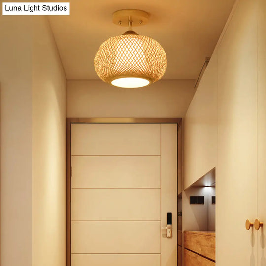Bamboo Pumpkin Semi-Flush Mount 1-Light Flaxen Ceiling Fixture - 14’/16’ Wide