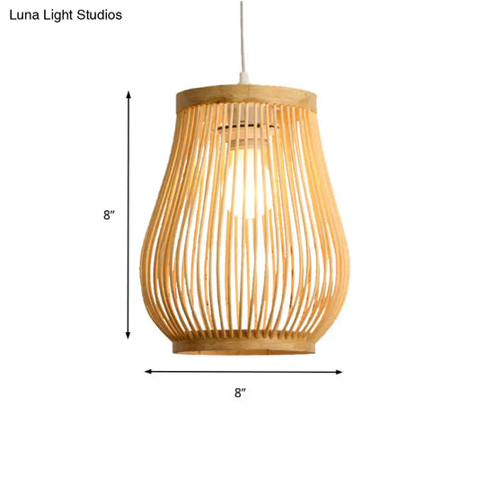 Bamboo Shade Pendant Ceiling Light - Asian Style Hanging Lamp Beige 7/8 Wide