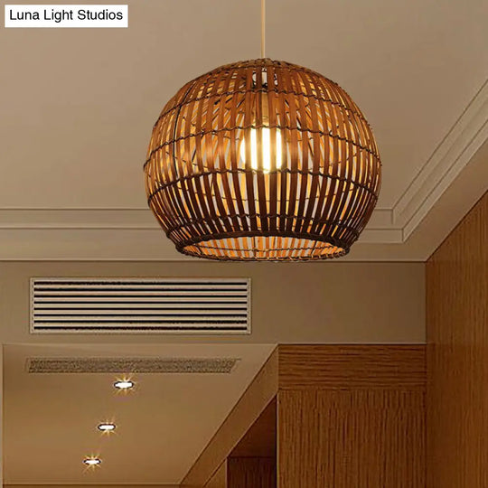 Bamboo Shade Pendant Lamp - Modern 12/16 W Ceiling Lighting For Restaurant With 1 Bulb Beige/Brown