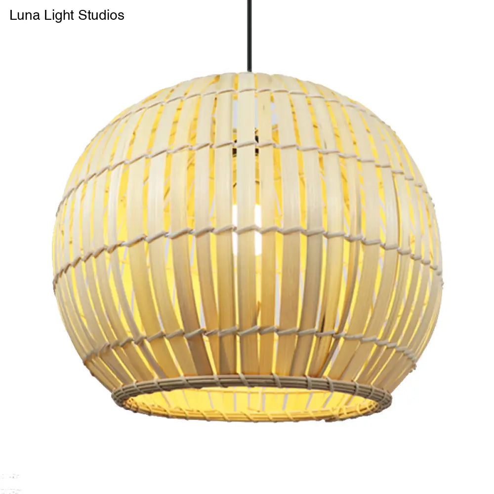 Bamboo Shade Pendant Lamp - Modern 12/16 W Ceiling Lighting For Restaurant With 1 Bulb Beige/Brown