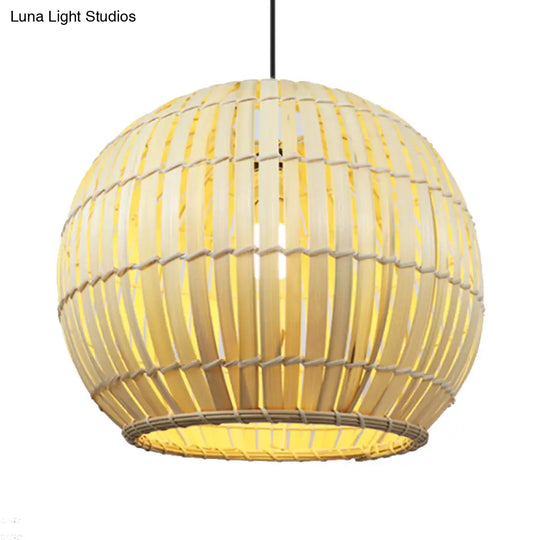 Bamboo Shade Pendant Lamp - Modern 12/16 W Ceiling Lighting For Restaurant With 1 Bulb Beige/Brown