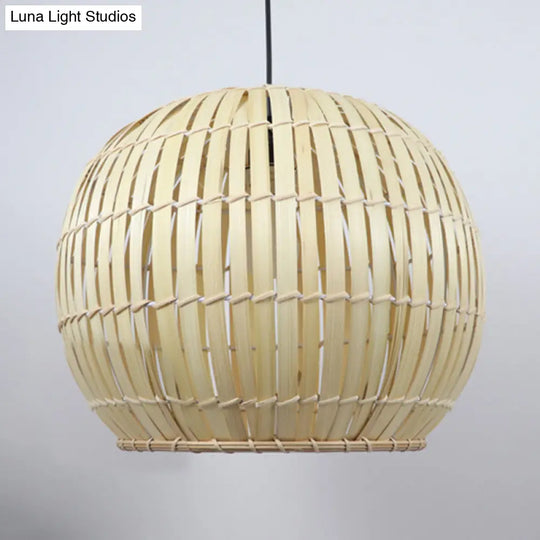 Bamboo Shade Pendant Lamp - Modern 12/16 W Ceiling Lighting For Restaurant With 1 Bulb Beige/Brown