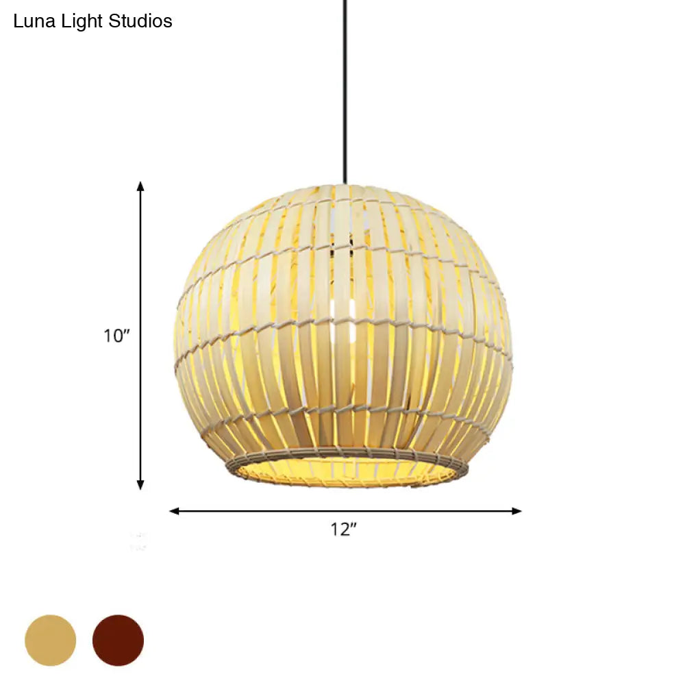 Bamboo Shade Pendant Lamp - Modern 12/16 W Ceiling Lighting For Restaurant With 1 Bulb Beige/Brown