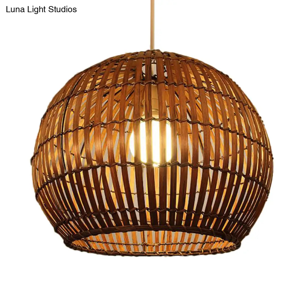 Bamboo Shade Pendant Lamp - Modern 12/16 W Ceiling Lighting For Restaurant With 1 Bulb Beige/Brown