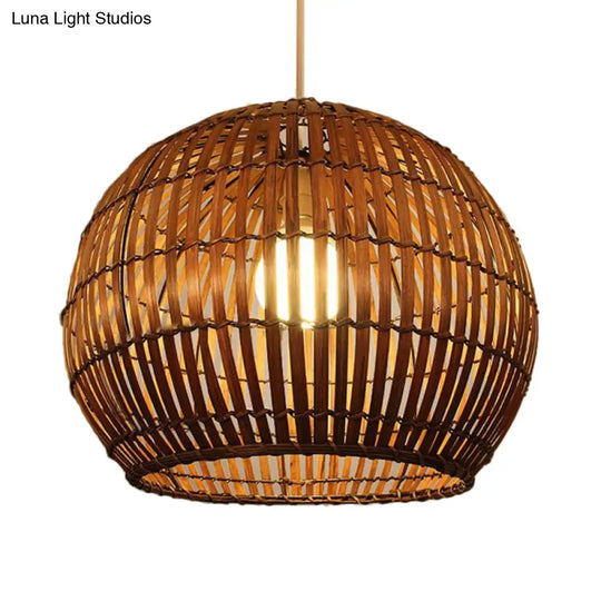 Bamboo Shade Pendant Lamp - Modern 12/16 W Ceiling Lighting For Restaurant With 1 Bulb Beige/Brown