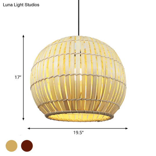 Bamboo Shade Pendant Lamp - Modern 12/16 W Ceiling Lighting For Restaurant With 1 Bulb Beige/Brown