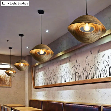 Bamboo Shell Pendant Light - South-East Asian Design 1 Head Brown Perfect For Dining Areas
