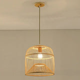Bamboo Single Pendant Light: Geometric Shape Asian Design For Guest Room Wood / B