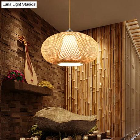 Bamboo Suspension Lighting: Minimalist Drum Pendant Ceiling Light