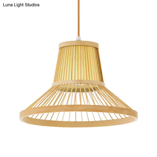Bamboo Trumpet Pendant Light In Beige - Southeat Asian Inspired Fixture