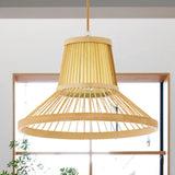 Bamboo Trumpet Pendant Light In Beige - Southeat Asian Inspired Fixture