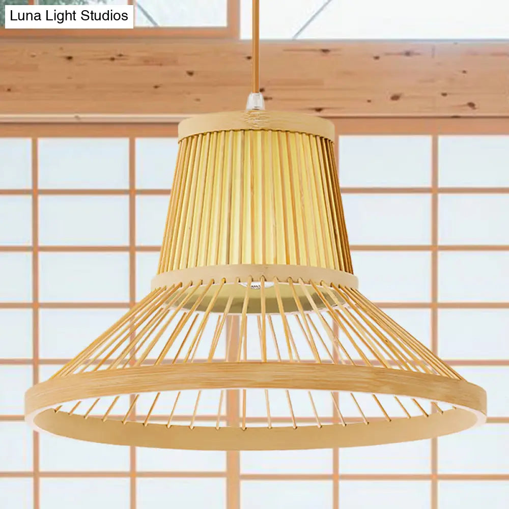 Bamboo Trumpet Pendant Light In Beige - Southeat Asian Inspired Fixture