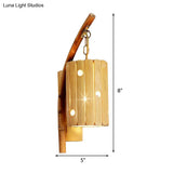 Bamboo Wall Lamp: Wood Cylinder/House/Teapot Sconce Light Fixture With Curved Arm