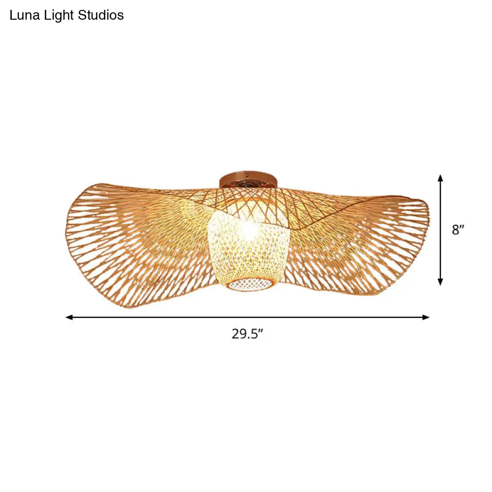 Bamboo Weave Clothing Store Ceiling Light Fixture - Modern & Stylish Floppy Hat Design 1-Light
