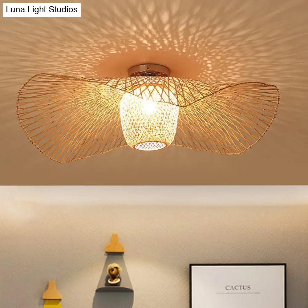 Bamboo Weave Clothing Store Ceiling Light Fixture - Modern & Stylish Floppy Hat Design 1 - Light