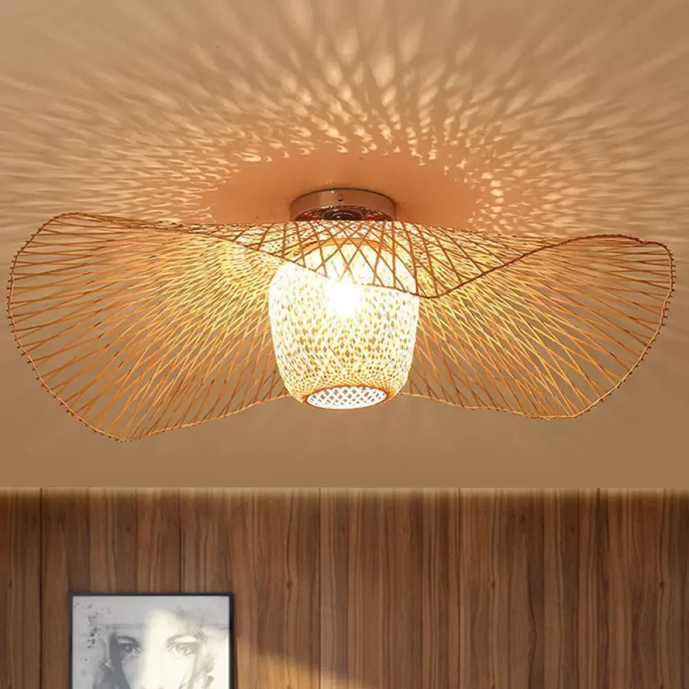 Bamboo Weave Clothing Store Ceiling Light Fixture - Modern & Stylish Floppy Hat Design 1 - Light