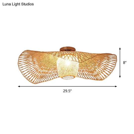 Bamboo Weave Clothing Store Ceiling Light Fixture - Modern & Stylish Floppy Hat Design 1 - Light