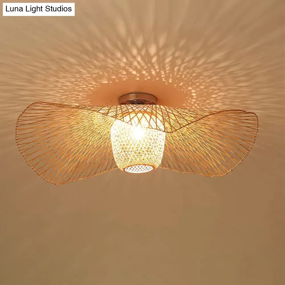 Bamboo Weave Clothing Store Ceiling Light Fixture - Modern & Stylish Floppy Hat Design 1-Light