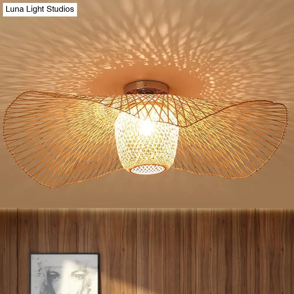 Bamboo Weave Clothing Store Ceiling Light Fixture - Modern & Stylish Floppy Hat Design 1-Light