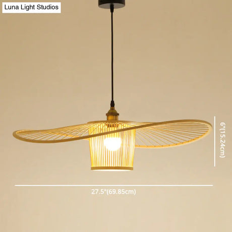Bamboo Weaving Drum Shade Hanging Light With Fishermans Hat Design - Perfect For Dining Room