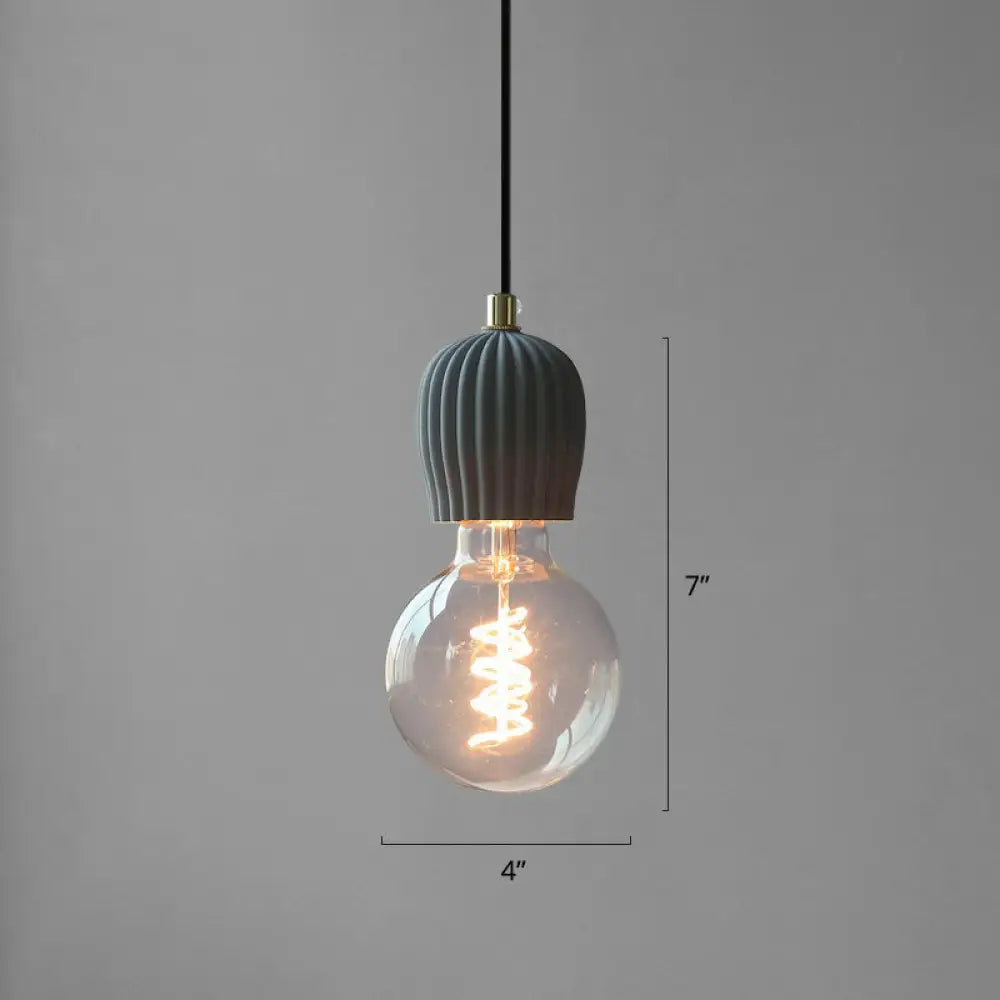 Bare Bulb Hanging Light Fixture - Minimalist Cement 1-Light Black Pendant For Restaurants / 4’