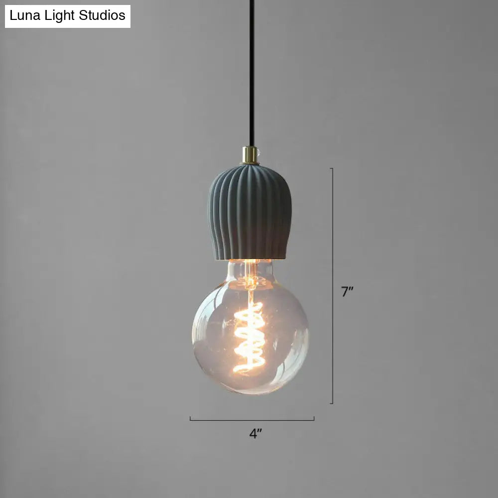 Cement Hanging Bare Bulb Pendant Light - Minimalist 1-Light Fixture For Restaurants Black / 4 Stripe