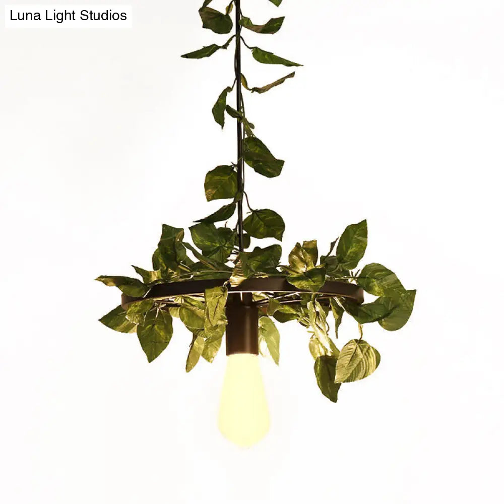Industrial Metal Pendant Light With Green Plant Led - Perfect For Restaurants