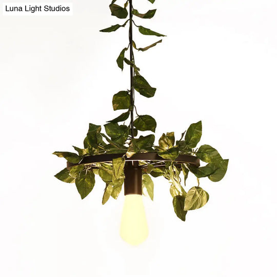 Industrial Metal Pendant Light With Green Plant Led - Perfect For Restaurants