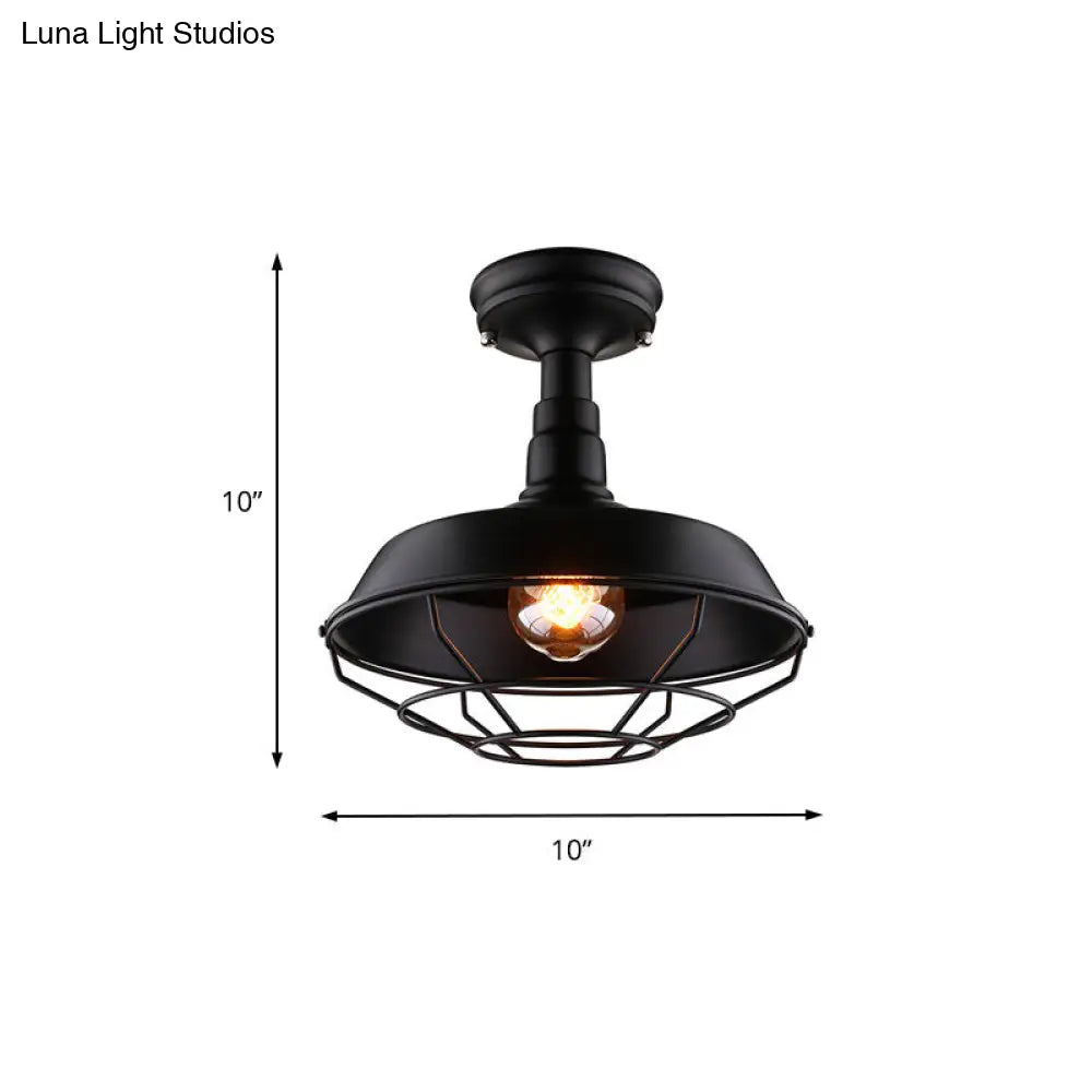 Barn Balcony Retro Style Semi Mount Lighting - 1 Bulb Black Ceiling Mounted Light (10/14/18)
