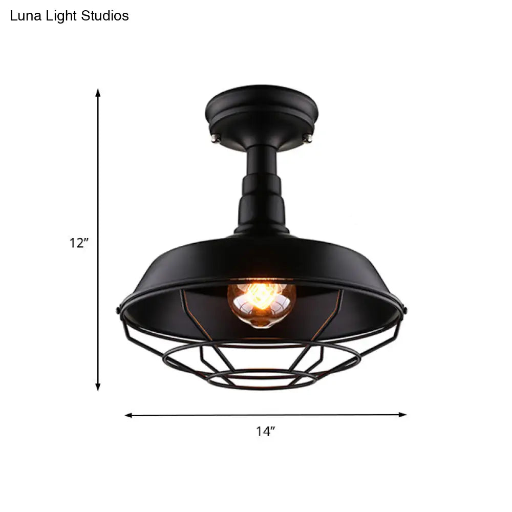 Barn Balcony Retro Style Semi Mount Lighting - 1 Bulb Black Ceiling Mounted Light (10’/14’/18’)