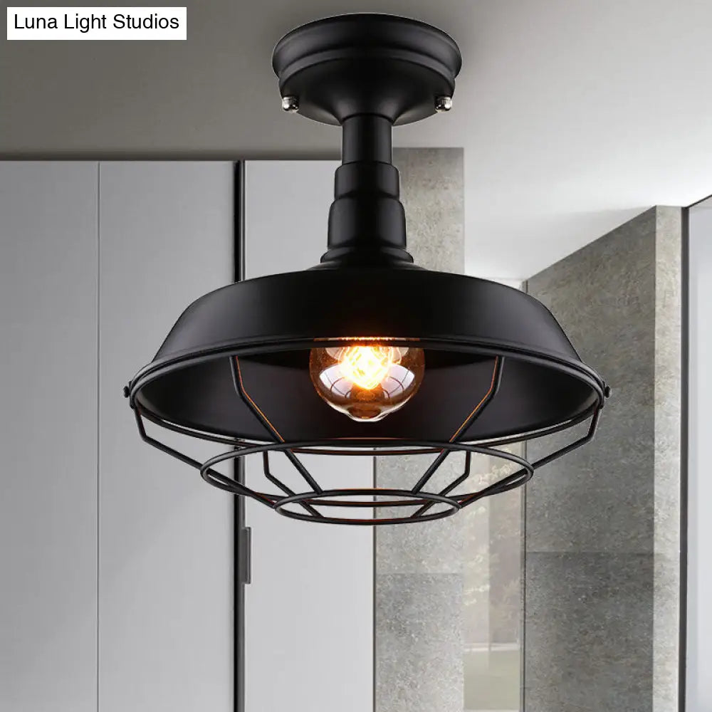 Barn Balcony Retro Style Semi Mount Lighting - 1 Bulb Black Ceiling Mounted Light (10/14/18) / 10
