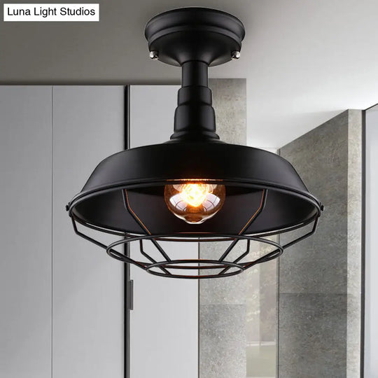 Barn Balcony Retro Style Semi Mount Lighting - 1 Bulb Black Ceiling Mounted Light (10/14/18) / 10