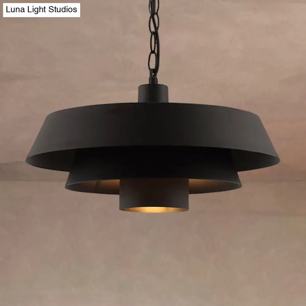 Barn Metal Pendant Lighting - Industrial Modern 1-Head Restaurant Hanging Light 2 Tiers Black
