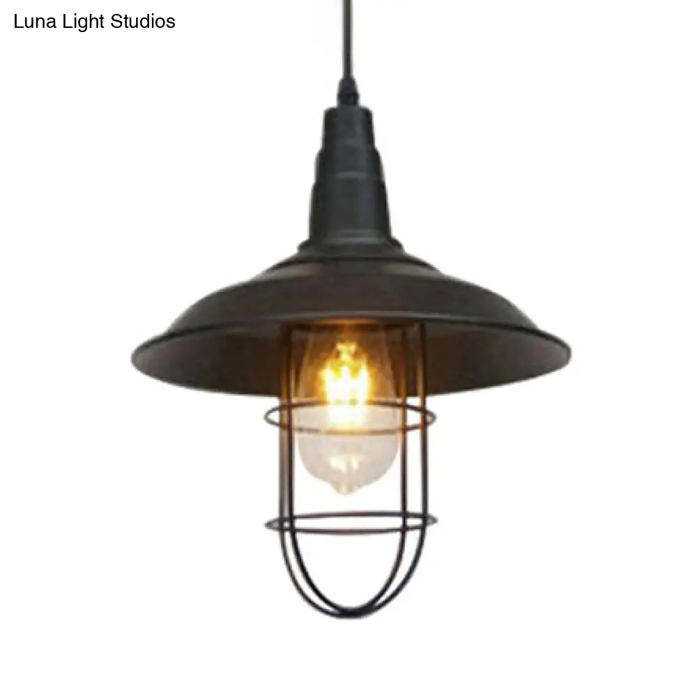 Farmhouse Style Barn Metal Pendant Light - Black