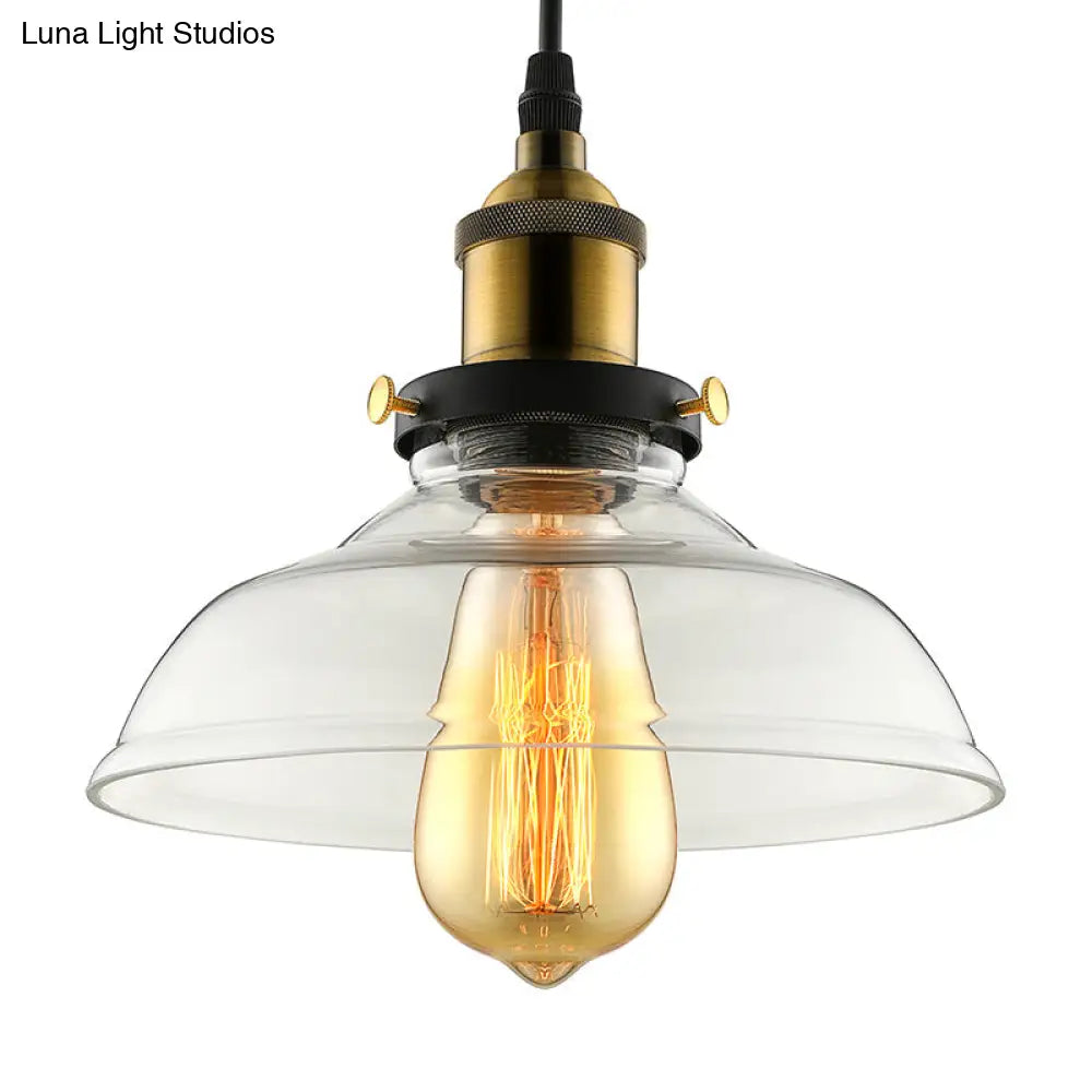 Industrial Barn Pendant Light 1-Light 8/10/12 Wide Clear Prismatic Glass Hanging Lamp