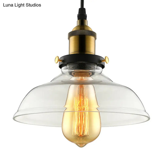 Industrial Barn Pendant Light 1-Light 8/10/12 Wide Clear Prismatic Glass Hanging Lamp