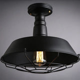 Barn Semi Flush Industrial Black Metal Cage Light Fixture - 10’/14’ Wide / 14’
