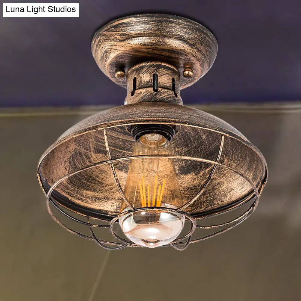 Barn Shade Kitchen Semi Mount Light With Antique Bronze Finish