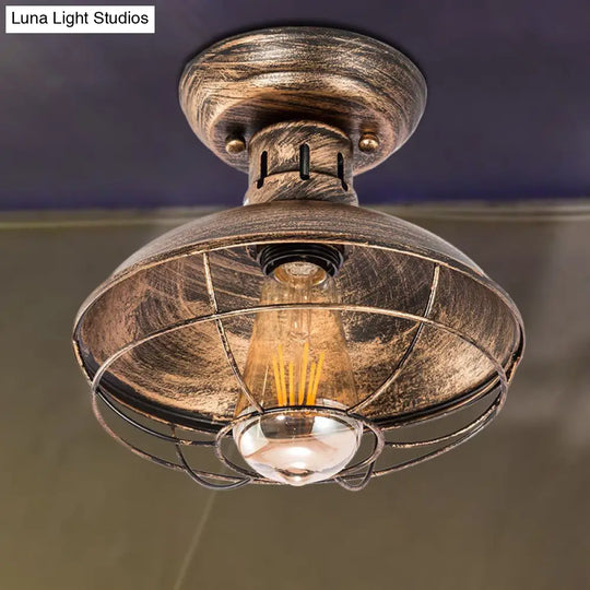 Barn Shade Kitchen Semi Mount Light With Antique Bronze Finish