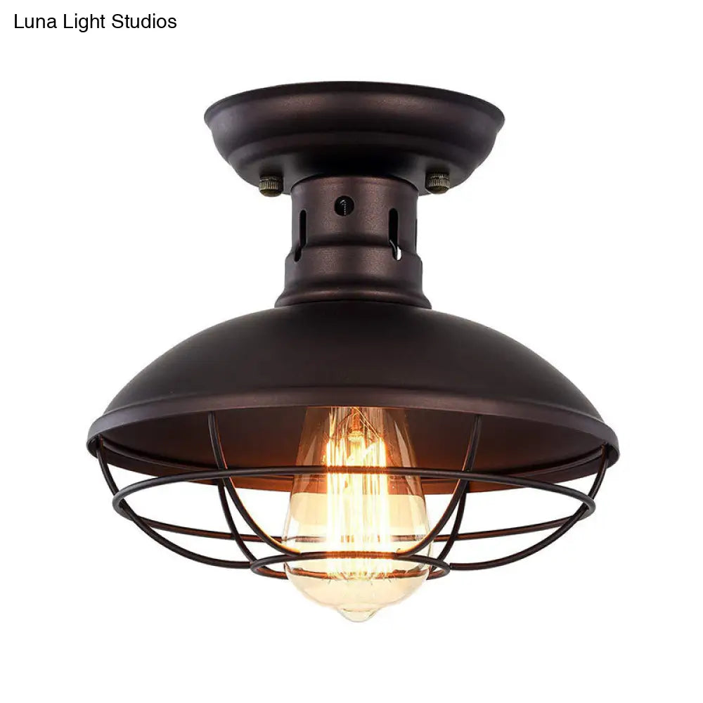 Barn Shade Kitchen Semi Mount Light With Antique Bronze Finish