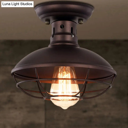 Barn Shade Kitchen Semi Mount Light With Antique Bronze Finish
