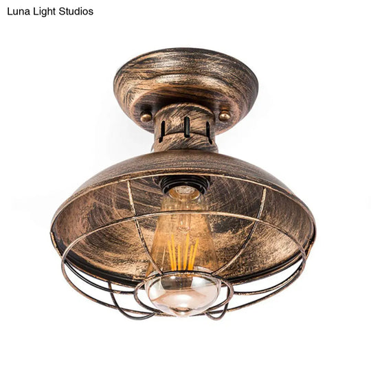 Barn Shade Kitchen Semi Mount Light With Antique Bronze Finish