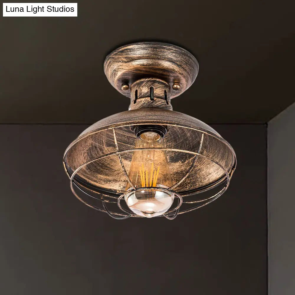 Barn Shade Kitchen Semi Mount Light With Antique Bronze Finish