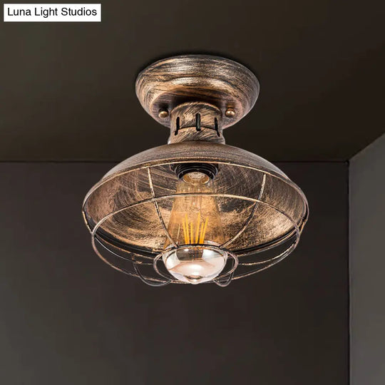 Barn Shade Kitchen Semi Mount Light With Antique Bronze Finish