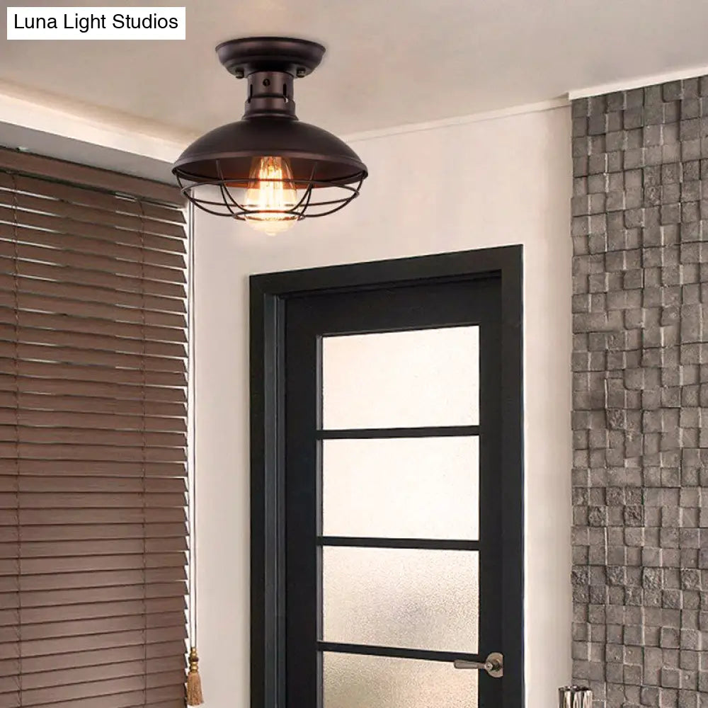 Barn Shade Kitchen Semi Mount Light With Antique Bronze Finish