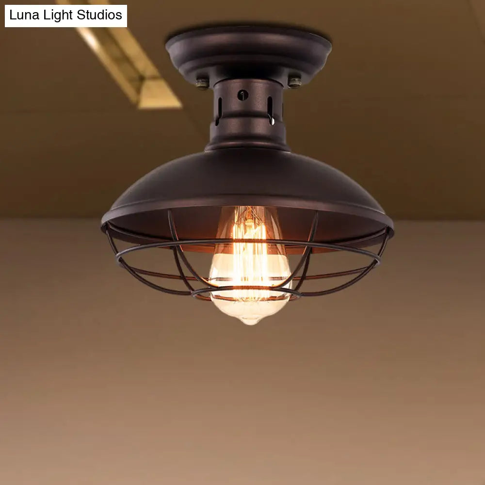 Barn Shade Kitchen Semi Mount Light With Antique Bronze Finish